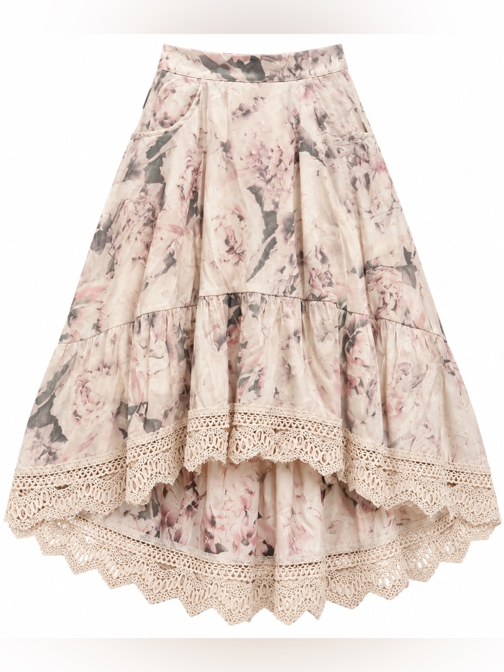 Mia Joy Joyfolie Marie Cream Floral Lace High Low Skirt Girls Size 8